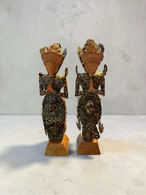 Vintage Asian Chinese Coin Figures 16” Pair Handcrafted Sculptures Feng Shui